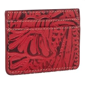 Western Red Leather Credit Card Holder Cowgirl Style Southwestern Style